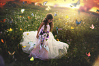 girl with Colibri and Butterflies