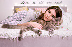 woman and cat