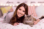 woman and cat