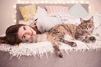 woman and cat