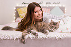 woman and cat