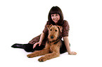 young woman with Airedale Terrier