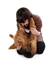 young woman with Airedale Terrier