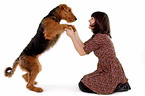 young woman with Airedale Terrier