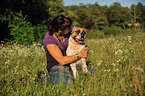 woman and American Bulldog