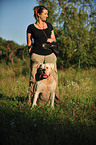 woman and American Bulldog