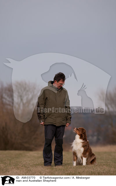 Mann und Australian Shepherd / man and Australian Shepherd / AM-03770