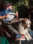 woman with australian shepherd