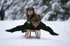 woman and australian shepherd