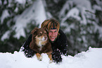 woman and australian shepherd