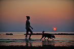woman and Australian Shepherd
