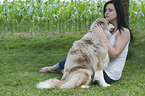 woman and Australian Shepherd