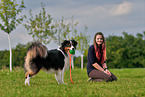 woman with Australian Shepherd