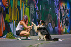 woman with Australian Shepherd