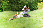 woman with Australian Shepherd