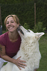 woman with White Swiss Shepherd