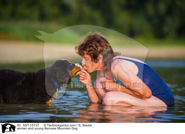 woman and young Bernese Mountain Dog / SST-15737