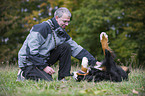 man and Bernese Mountain Dog
