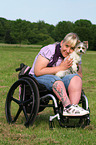 woman and Biewer Yorkshire Terrier