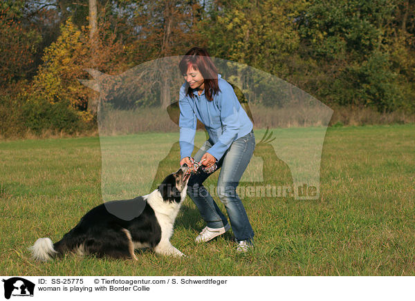 Frau spielt mit Border Collie / woman is playing with Border Collie / SS-25775