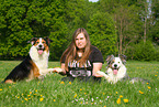 woman and 2 dogs
