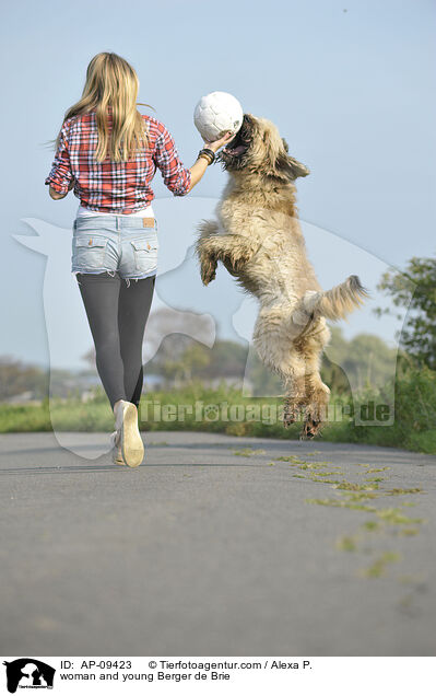 Frau und junger Briard / woman and young Berger de Brie / AP-09423