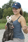 woman and 2 dogs