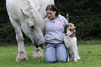 woman, horse and dog