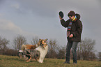 woman with longhaired collies