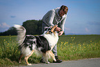 man and longhaired Collie