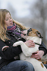 woman and Continental Bulldog