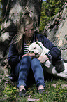 woman and Continental Bulldog