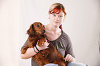 woman with dachshund