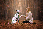 woman and Dalmatian