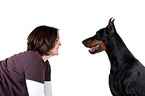 woman with doberman pinscher