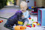 young boy with puppy