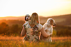 woman and 2 English Setter