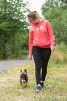 woman and French Bulldog