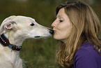 woman and Galgo Espanol