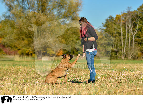 woman and German Boxer / YJ-14140