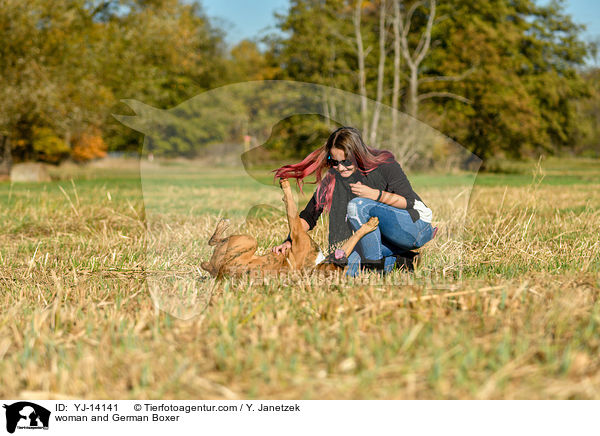 woman and German Boxer / YJ-14141