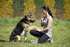 woman and German Shepherd