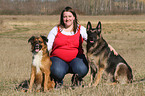 woman with 2 dogs