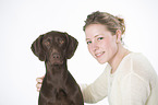 woman and German shorthaired Pointer