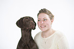 woman and German shorthaired Pointer