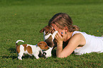 woman and Jack Russell Terrier Puppies