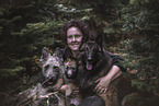 woman and dogs