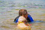 Lagotto Romagnolor is trained as a water rescue dog