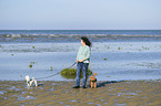 woman and 2 dogs