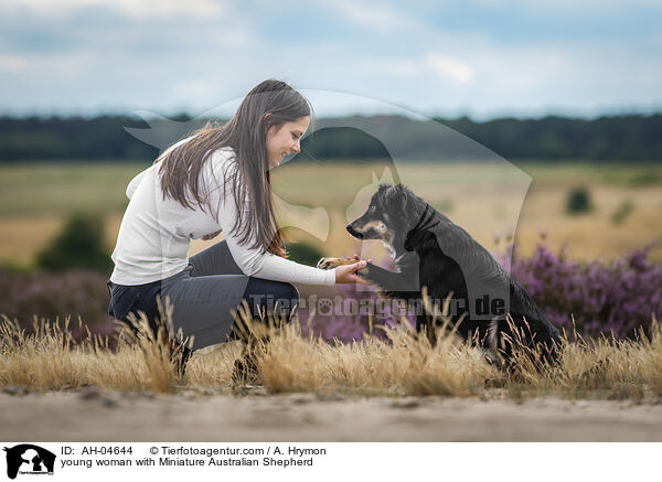 junge Frau mit Miniature Australian Shepherd / young woman with Miniature Australian Shepherd / AH-04644
